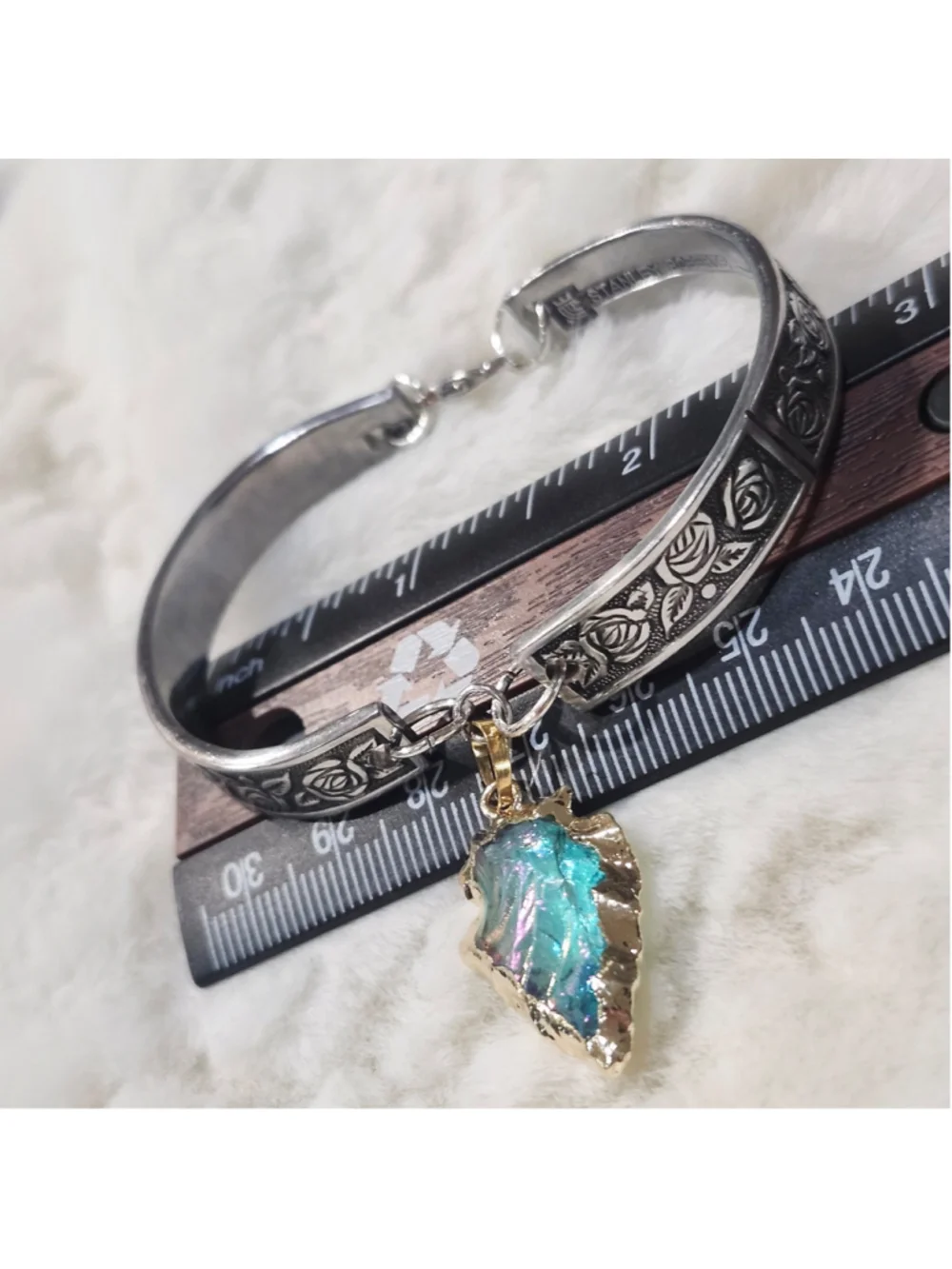 Rose Pattern Silverwear Bracelet with charm